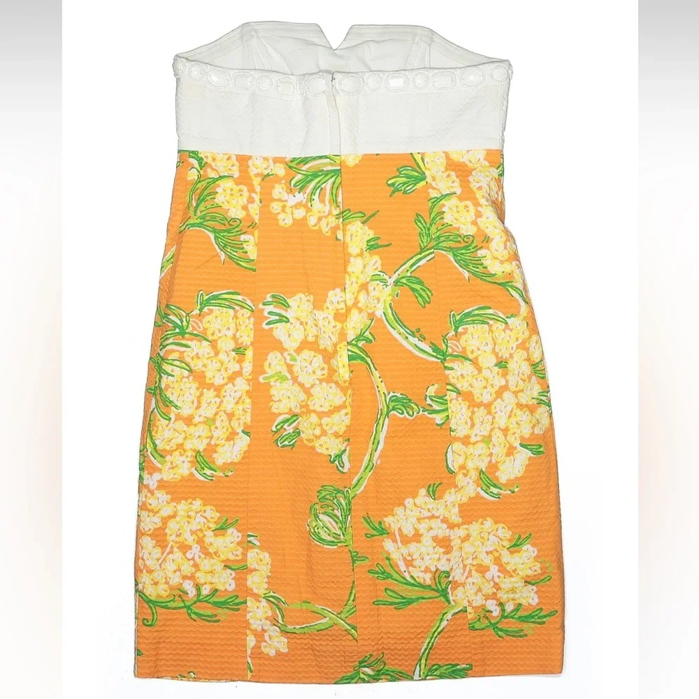 Lilly Pulitzer Orange Floral Strapless Dress Jacquard Lace by the Docks Size 0 - Picture 4 of 14